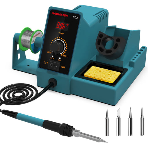 HANMATEK Soldering Station with Digital Display - Adjustable Temperature 392℉-896℉, 5 Extra Iron Tips, Soldering Iron Kit with Bracket SD2 Hanmatek