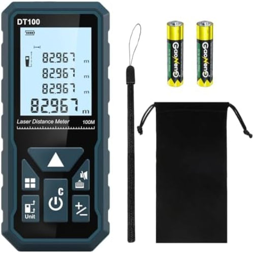 HANMATEK DT100 Digital Laser Rangefinder, 100 m Digital Laser Meter, Length/Area/Volume/Pythagorean Theorem with LCD Backlight, IP54