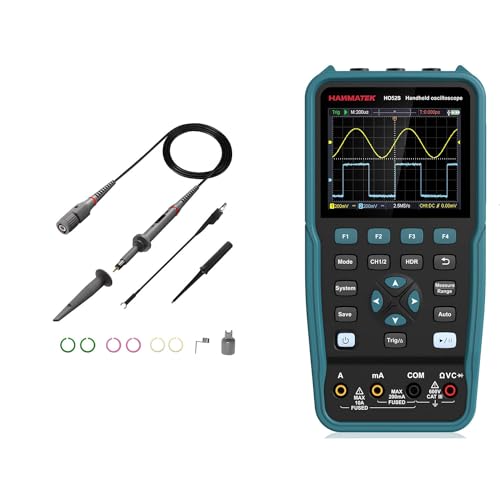 HANMATEK 3 in 1 Handheld Oscilloscope Multimeter with 2 Channels HO52S 3.5"TFT Oscilloscop, HANMATEK Universal Oscilloscope Probe HM5060 with Accessory Kit 60MHz 1X 10X HANMATEKTOOLS