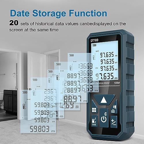 HANMATEK DT100 Digital Laser Rangefinder, 100 m Digital Laser Meter, Length/Area/Volume/Pythagorean Theorem with LCD Backlight, IP54