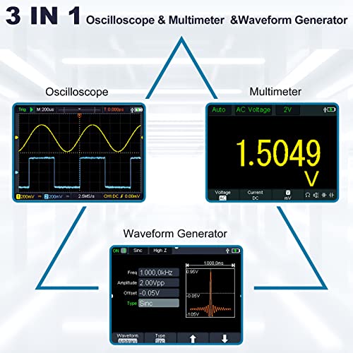 HANMATEK 3 in 1 Handheld Oscilloscope Multimeter 100Mhz Waveform Generator Oscilloscope with 2 Channels 3.5"TFT, HO102S Professional oscilloscope Multimeter with Memory Function HANMATEKTOOLS