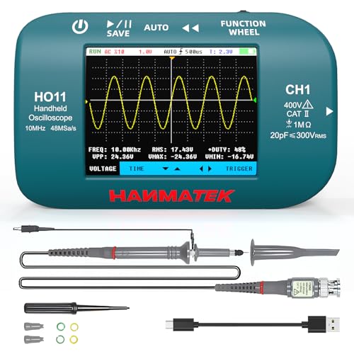HANMATEK HO11 Handheld Digital Oscilloscope - 10MHz Bandwidth, 48MSa/s High-Precision Sampling, 2.8" TFT Display, USB Rechargeable, Advanced Trigger System, Portable for Fieldwork HANMATEKTOOLS