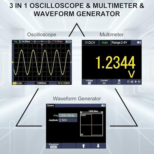 HANMATEK 3 in 1 Handheld Oscilloscope Multimeter,Waveform Generator HO51 with 3.5" TFT Oscilloscop, Auto-Calibration Function, Memory Function, Multi Tester HANMATEKTOOLS