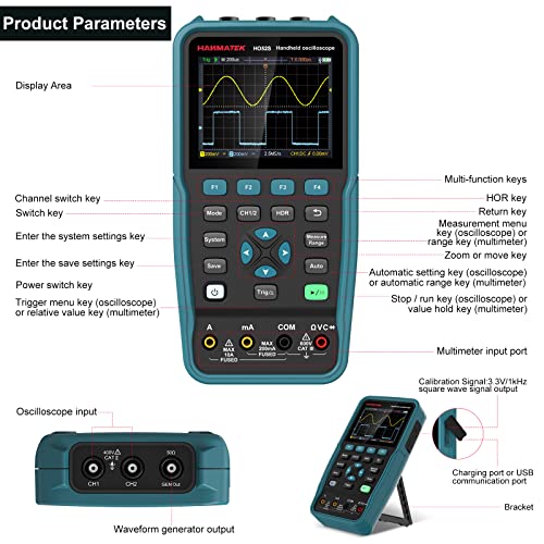 HANMATEK 3 in 1 Handheld Oscilloscope Multimeter with 2 Channels HO52S 3.5"TFT Oscilloscop, HANMATEK Universal Oscilloscope Probe HM5060 with Accessory Kit 60MHz 1X 10X HANMATEKTOOLS