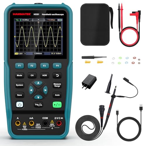 HANMATEK 3 in 1 Handheld Oscilloscope Multimeter,Waveform Generator HO51 with 3.5" TFT Oscilloscop, Auto-Calibration Function, Memory Function, Multi Tester HANMATEKTOOLS