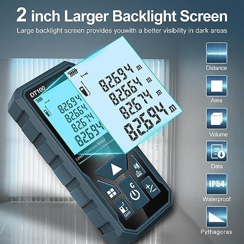 HANMATEK DT100 Digital Laser Rangefinder, 100 m Digital Laser Meter, Length/Area/Volume/Pythagorean Theorem with LCD Backlight, IP54