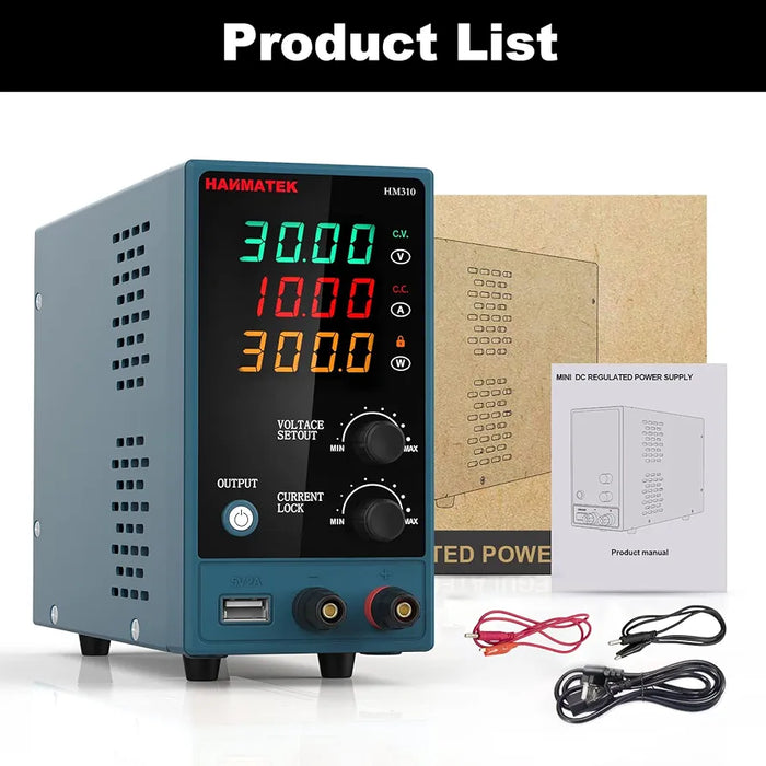 Adjustable DC Power Supply  with Output Enable/Disable Button HANMATEK HM310 Mini Variable Switching Digital Bench Power Supply with USB Charging