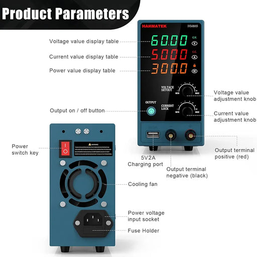 HANMATEK Adjustable DC Power Supply  with Output Enable/Disable Button HM605 Mini Variable Switching Digital Bench Power Supply