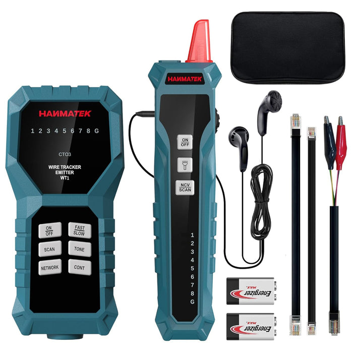 HANMATEK Network Cable Tester, RJ45 RJ11 Wire Tester WT1 Multifunction Ethernet Cable Tester with Earphone, Telephone Line Finder Circuit Breaker Finder