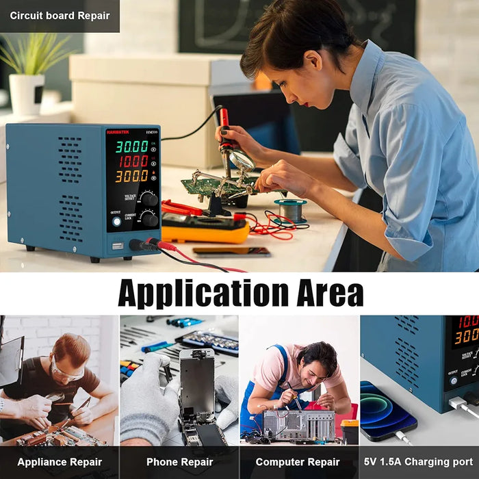 Adjustable DC Power Supply  with Output Enable/Disable Button HANMATEK HM310 Mini Variable Switching Digital Bench Power Supply with USB Charging