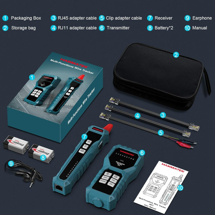 HANMATEK Network Cable Tester, RJ45 RJ11 Wire Tester WT1 Multifunction Ethernet Cable Tester with Earphone, Telephone Line Finder Circuit Breaker Finder