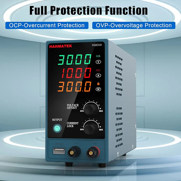 Adjustable DC Power Supply  with Output Enable/Disable Button HANMATEK HM310 Mini Variable Switching Digital Bench Power Supply with USB Charging