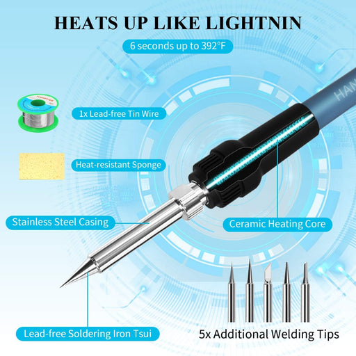 Soldering Station Digital Display with 5 Extra Iron Tips Soldering Iron Station 392℉-896℉ Temperature Adjustable Better Soldering Iron Soldering Kit with Solder Bracket SD2