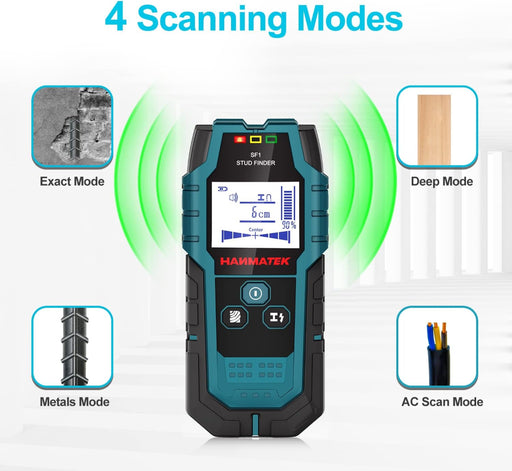 HANMATEK Stud Finder Wall Scanner Detector with Pro Smart Sensor, Audio Alarm and HD LCD Display, 5 in 1 Upgrade Wood Exact Mode Stud Finder Tool for The Center Edge of Metal, Studs, AC Wire,Pipe
