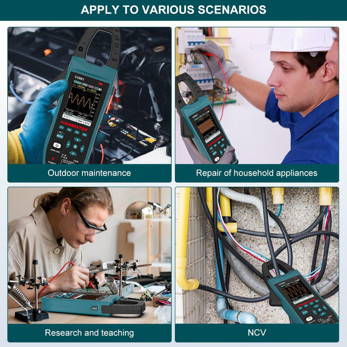 HANMATEK CO601 Clamp Oscilloscope, 5MSa/s Sampling Rate, 1MHz Bandwidth, 600A AC/DC Current Measurement, 1000V Voltage Detection, True RMS, Auto/Manual Range, Bluetooth Data Logging
