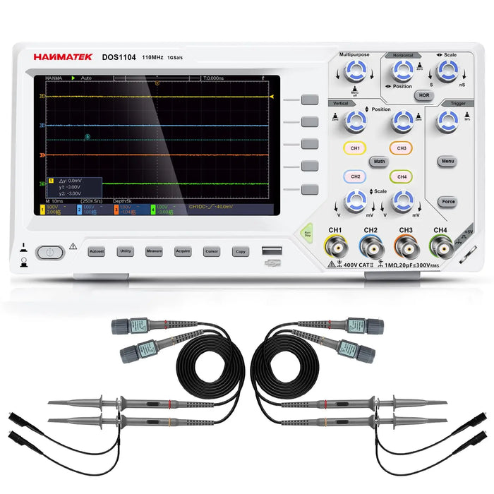 HANMATEK 110mhz Bandwidth DOS1102 Digital Oscilloscope with 2 Channels and Screen 7 inch / 18 cm, TFT-LCD Display, Portable Professional Oscilloscope Kit with 500 MS/s *2 Sampling Rate