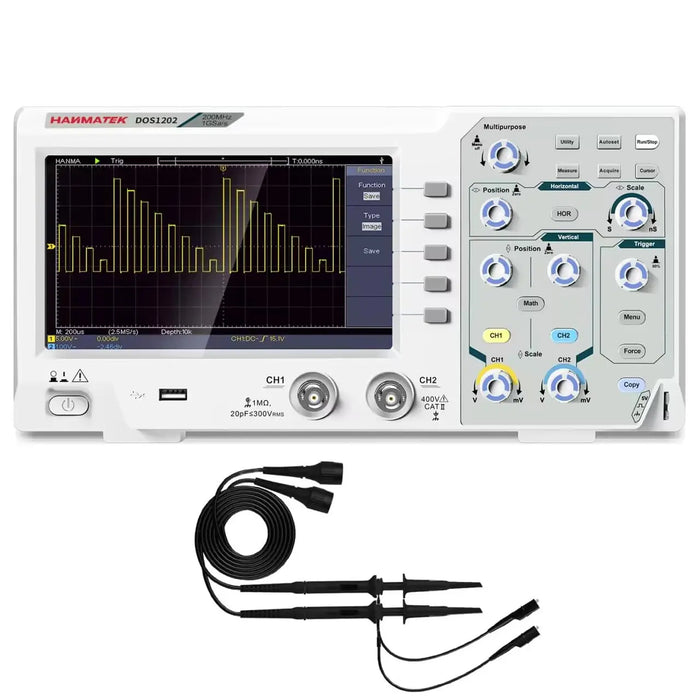 HANMATEK 110mhz Bandwidth DOS1102 Digital Oscilloscope with 2 Channels and Screen 7 inch / 18 cm, TFT-LCD Display, Portable Professional Oscilloscope Kit with 500 MS/s *2 Sampling Rate